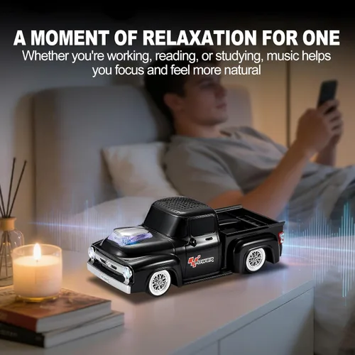 Miniatura 5 de Altavoz Bluetooth para camioneta vintage, modelo de camión retro con sonido HD, micrófono integrado, luces LED de fiesta, doble emparejamiento TWS