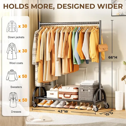 Miniatura 4 de KEETDY Percheros de ropa resistentes para colgar ropa, perchero resistente con ruedas, estantes de armario independientes, capacidad de carga de 210