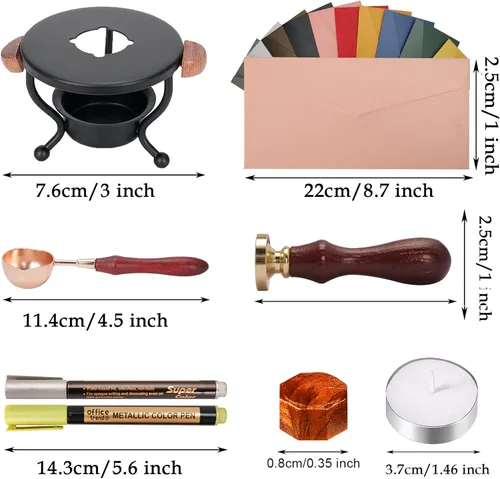 Miniatura 2 de YIPLED - Kit de sellos de cera, 24 colores, 748 cuentas de cera de sellado con sello de cera, velas de té, calentador de sellos, cuchara derretida