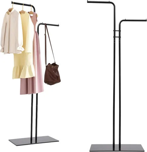 Miniatura 14 de Perchero para ropa de 67 pulgadas con base de almacenamiento y ganchos, perchero resistente para colgar ropa, bolsos, sombreros y zapatos para Dorado