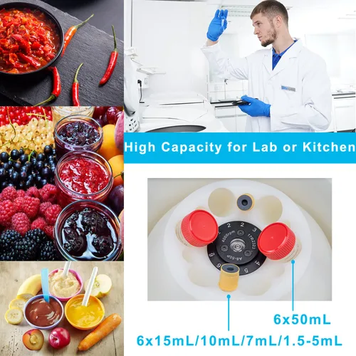 Miniatura 5 de ONiLAB Centrífuga de laboratorio de sobremesa 6x50mL, 6X 15mL/10mL/7mL/1.5-5ml, Centrífuga de laboratorio digital de escritorio, Temporizador