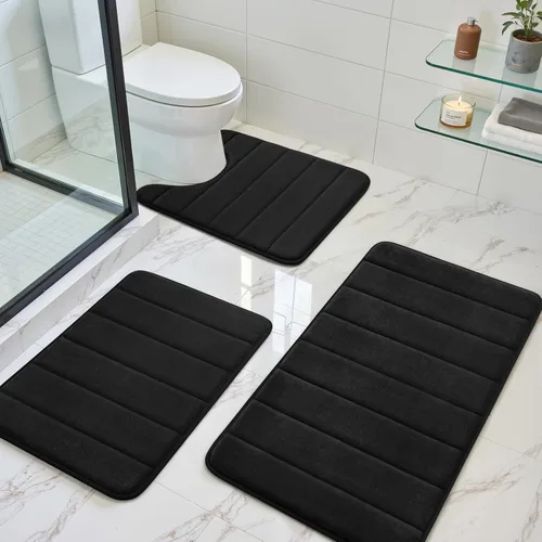 Miniatura 21 de BYSURE Juego de 3 tapetes de baño de espuma viscoelástica color gris, antideslizantes, extra suaves, absorbentes, lavables a máquina y secos