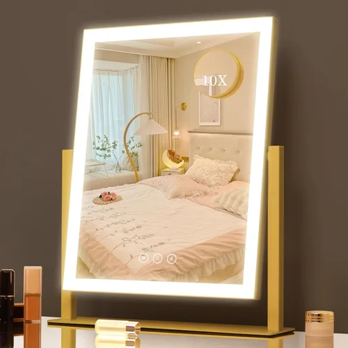Kotdning Espejo de tocador con luces, espejo de maquillaje LED de 16.7 x 13.1 pulgadas, espejo de maquillaje iluminado con luces, control táctil