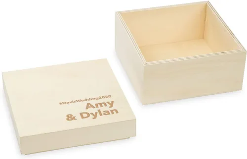 Miniatura 4 de WEDDINGSTAR Caja de regalo de recuerdo de madera grabada personalizada con tapa extraíble - fuente de bloque