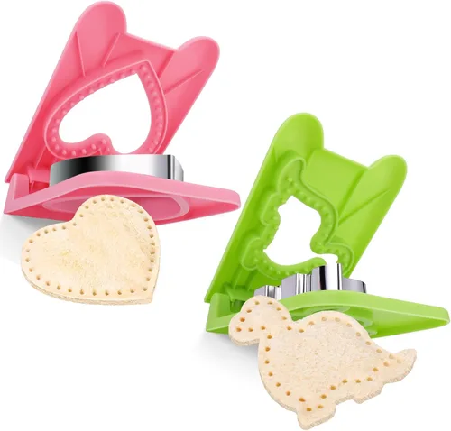 Miniatura 8 de Vodolo Máquina de sándwiches, 2 cortadores de sándwiches para el almuerzo de niños, juego de cortador y sellador de sándwiches de desayuno sin Azul