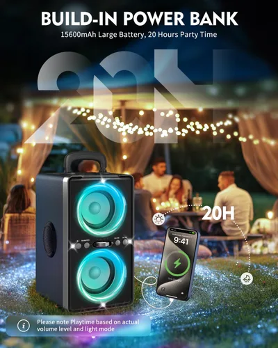 Miniatura 7 de YIER Altavoz Bluetooth, altavoz de fiesta de pico de 240 W con graves grandes, tiempo de reproducción de 20 horas, TWS, BT5.3, caja de auge