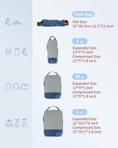 Miniatura 2 de BAGSMART - Juego de 6 cubos de compresión para maletas, juego de 6, 4 y 2, cubos organizadores de viaje, juego de bolsas expandibles, organizadores