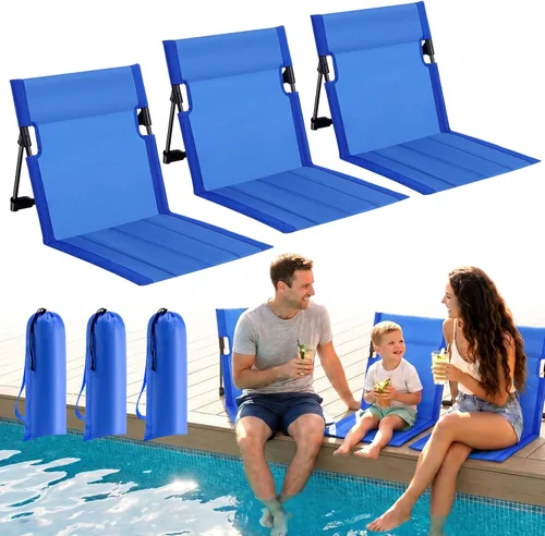 Miniatura 8 de Paquete de 3 sillas portátiles junto a la piscina, sillas de playa plegables para adultos, asiento ligero sin patas con bolsa de transporte, silla