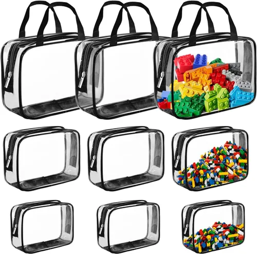 Paquete de 9 bolsas de almacenamiento de juguetes de PVC transparente, bolsas de aseo impermeables, con cremallera, bolsas organizadoras de juguetes