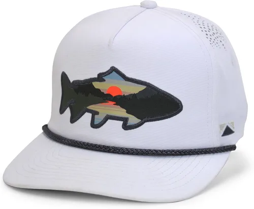 Miniatura 50 de Paramount Outdoors Sombrero de pesca de trucha al atardecer, diseño de silueta de pez de montaña, sombrero para exteriores con cómodo Snapback