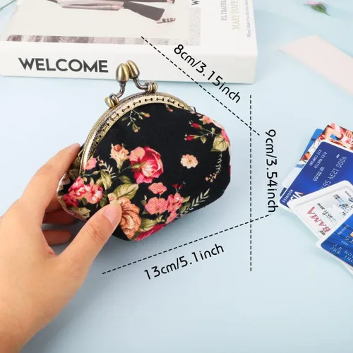 Miniatura 7 de Oyachic Monedero estampado vintage con hebilla de embrague, monedero con cierre de beso, monedero con cierre floral, carteras para mujer