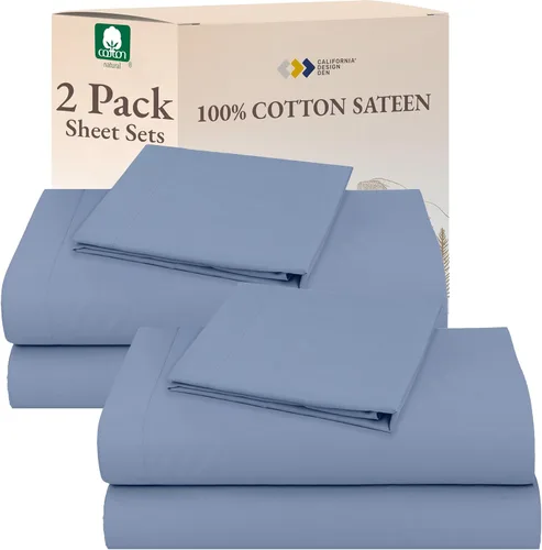 Miniatura 33 de California Design Den Sábanas de Algodón 100% Natural Tamaño Full Juego de Cama con Bolsillos Profundos - Tejido Satinado Suave, Sábanas Duraderas