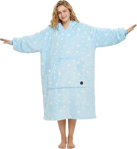 Miniatura 28 de Three Poodle - Manta con capucha portátil para niños, sudadera de sherpa de gran tamaño con capucha gigante, manta con capucha cálida y acogedora