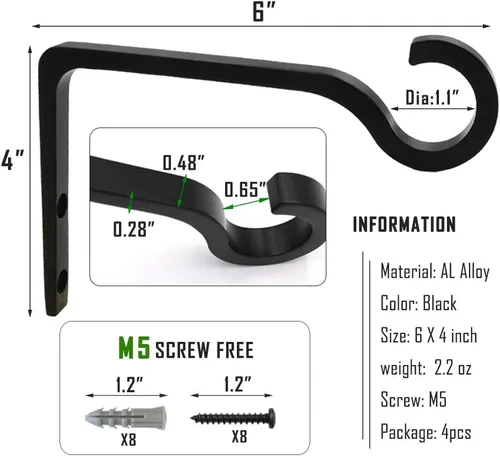 Miniatura 36 de QIEGL Soporte colgante para plantas de 6 pulgadas, gancho de metal para plantas, gancho de pastor decorativo para colgar linternas, comedero