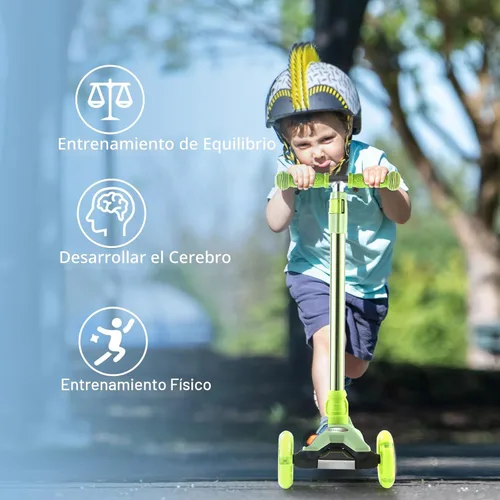 Miniatura 3 de Patinete de 3 ruedas para niños de 6 a 12 años, patinete infantil con ruedas iluminadas, diseño de cubierta resistente y 4 alturas ajustables, Verde