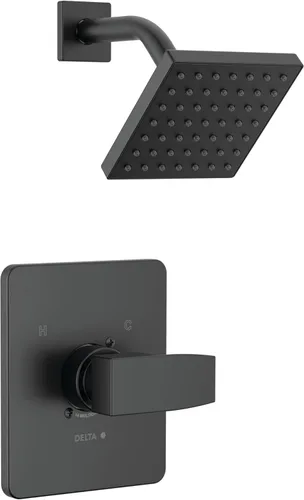 Delta Modern 14 Series T14267-BL-PP - Juego de grifo de ducha serie 14, moderno, con cabezal y manija de ducha negro mate, kit de molduras de