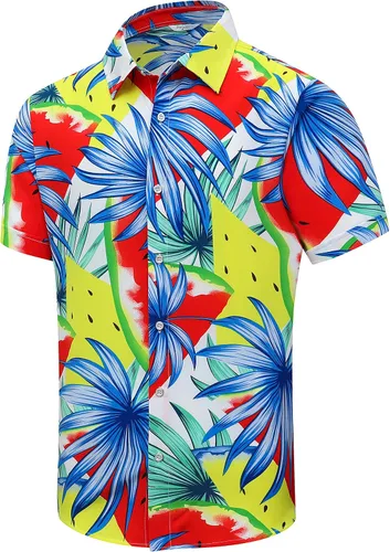 Miniatura 32 de SheLucki - Camisa hawaiana para hombre, unisex, de manga corta, con botones, para la playa y el verano, ropa casual estampada con sombra de palmas
