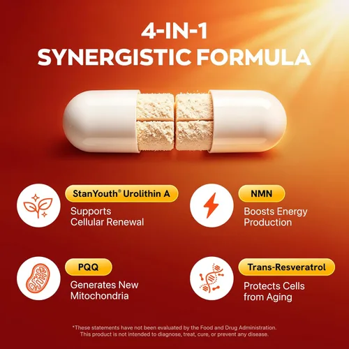 Miniatura 3 de Gynable Urolitina A NAD+ Complejo con Trans-Resveratrol y PQQ – Energía celular y fuerza muscular, suplemento de longevidad para dormir