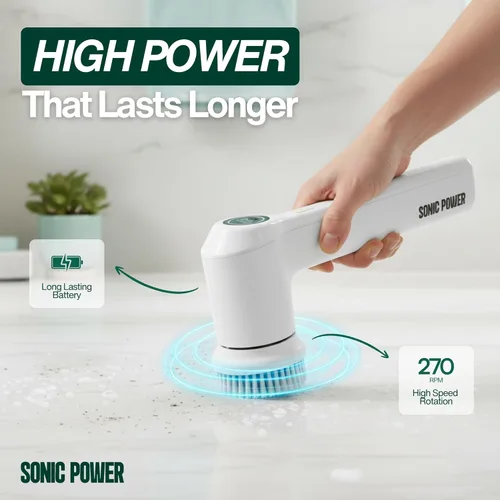 Miniatura 2 de SonicPower Cepillo Eléctrico Giratorio, de mano y ergonómico, impermeabilización IPx7, 4 accesorios multiusos incluidos, batería recargable de larga