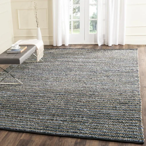 SAFAVIEH Cape Cod Collection - Alfombra de área de 10 x 14 pies, azul, hecha a mano de algodón trenzado y yute, ideal para zonas de alto tráfico en
