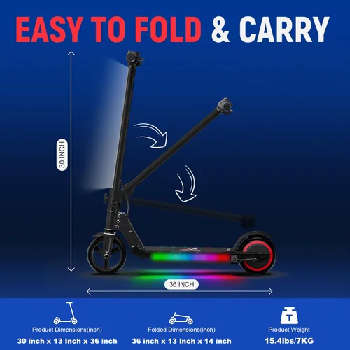 Miniatura 6 de Classic Foldable Electric Scooter for Kids, Bright Front Lights, Shining Pedal Lights, LED Display, Dual Brakes 150W Motor Kids Electric Scooter