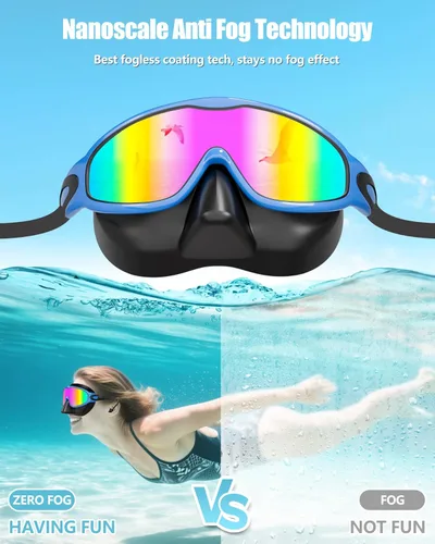 Miniatura 5 de Aegend Gafas de natación con cubierta para la nariz, paquete de 2 máscaras de natación de visión amplia, antivaho/UV