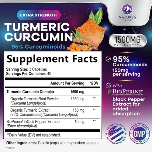 Miniatura 2 de Suplemento de curcumina de cúrcuma – 95% curcuminoides con cúrcuma orgánica y jengibre, extracto de pimienta negra BioPerine para una mejor