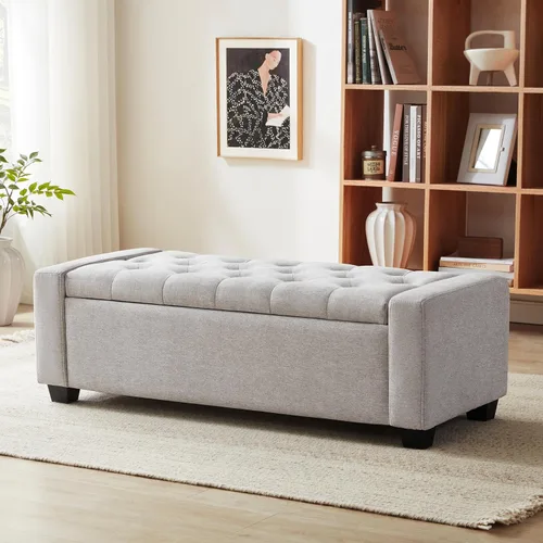 Miniatura 20 de Huatean Home Otomana de 48" con almacenamiento, otomana con banco de almacenamiento con bisagra de seguridad, banco tapizado de entrada con asiento