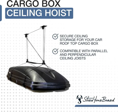 Miniatura 3 de StoreYourBoard Sistema de polea para caja de carga – Polipasto resistente para garaje, ideal para portaequipajes en el techo – Polipasto de techo