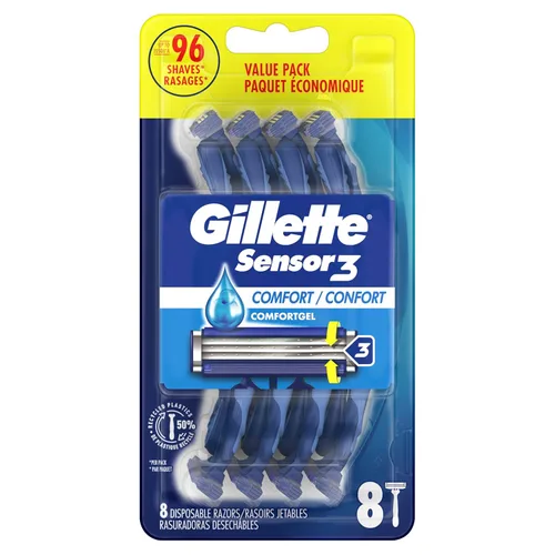 Miniatura 9 de Maquinillas de afeitar desechables Gillette Sensor3 Comfort para hombres, 8 unidades, Lubrastrip se desliza fácilmente sobre tu piel