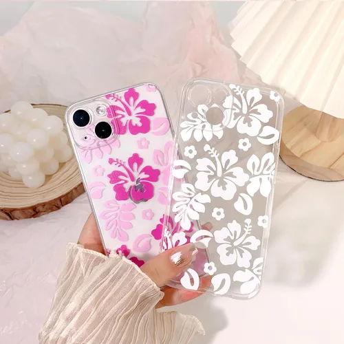 Miniatura 4 de Lovmooful Funda compatible con iPhone 14, bonito diseño transparente de flores de hibisco con estampado floral para niñas y mujeres, TPU suave a