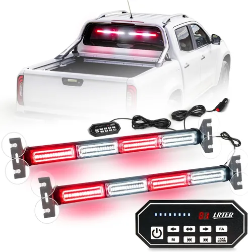 Miniatura 12 de Barra de luces estroboscópicas de advertencia intermitentes de emergencia de 2 x 17.7 pulgadas con controlador de pantalla digital, 20 patrones