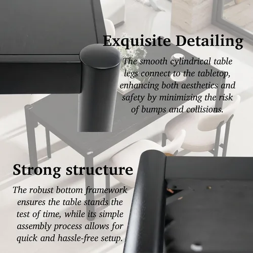 Miniatura 3 de LukeAlon Mesa de comedor de madera negra para 4 a 6 personas, mesa larga de cocina moderna de 64 pulgadas con patas de madera, mesas de comedor