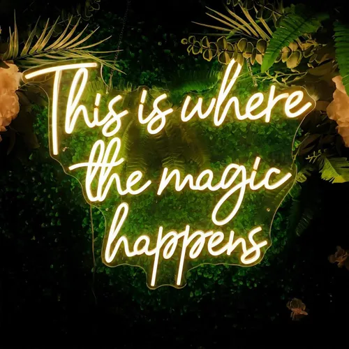 Miniatura 4 de Letreros de neón con texto en inglés "This Is Where The Magic Happens" para decoración de pared, letreros de luz LED grandes de neón de 24 pulgadas