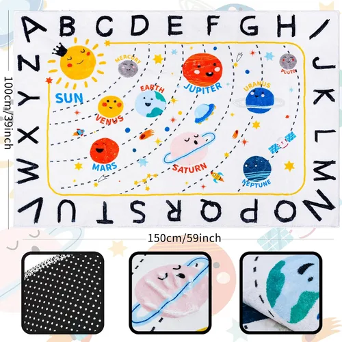 Miniatura 2 de ABC Space - Alfombra para niños, 3 pies 3 pulgadas x 4 pies 11 pulgadas, antideslizante, alfabeto, alfombra lavable, alfombra de felpa suave