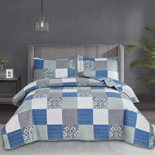 Miniatura 10 de Juego de edredón tamaño Queen, colcha a cuadros, cubrecama Queen, edredones Queen de retazos, ropa de cama para hombres colección a cuadros, colcha