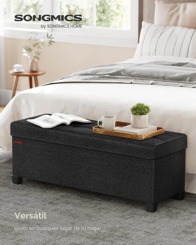 Miniatura 3 de SONGMICS Banco otomano de almacenamiento, reposapiés plegable con patas, 15 x 43 x 15.7 pulgadas, banco de extremo de cama, baúl de almacenamiento