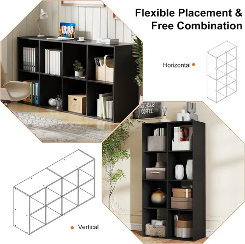 Miniatura 5 de Sweetcrispy Organizador de almacenamiento de 8 cubos, estantería de cubo abierto con 4 paneles traseros extraíbles, estantería de almacenamiento