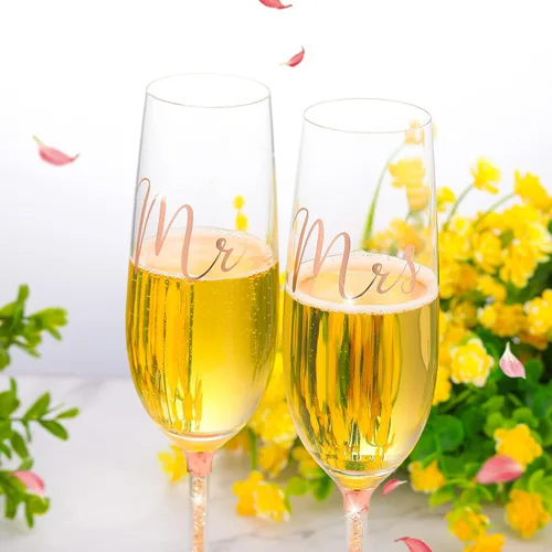 Miniatura 5 de Boao Juego de 4 cuchillos para tartas de boda y copas de champán para servir de señor y señora para tostar, juego de corte de pastel de cristal