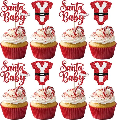 Miniatura 9 de Paquete de 24 Adornos para Cupcakes de Feliz Navidad, Adornos para Cupcakes para Revelación de Género, Adornos para Cupcakes de Árbol de Navidad, 5