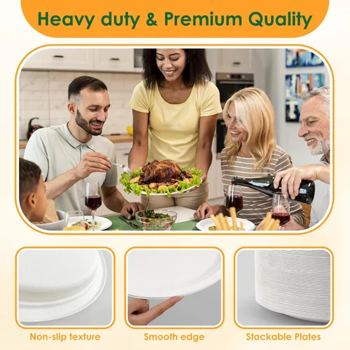 Miniatura 5 de Platos de Papel Ovalados Desechables, Paquete de 100 de 12.5 pulgadas Biodegradables Grandes, Bandejas de Bagazo Compostables de Servicio Pesado
