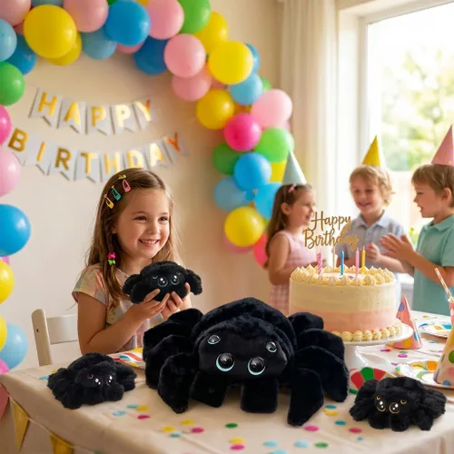 Miniatura 5 de Peluche de araña de peluche con sorpresa – Suave animal de peluche mamá araña con 3 arañas bebé en barriga con cremallera, juego para niños