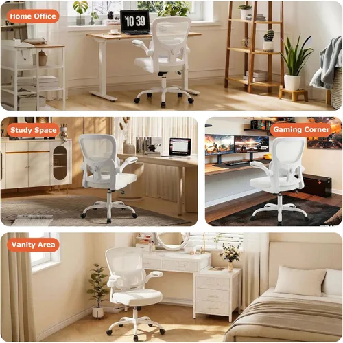 Miniatura 11 de AreShark Silla de oficina ergonómicas con soporte lumbar ajustable, silla de malla transpirable con respaldo alto con ruedas y reposabrazos Blanco