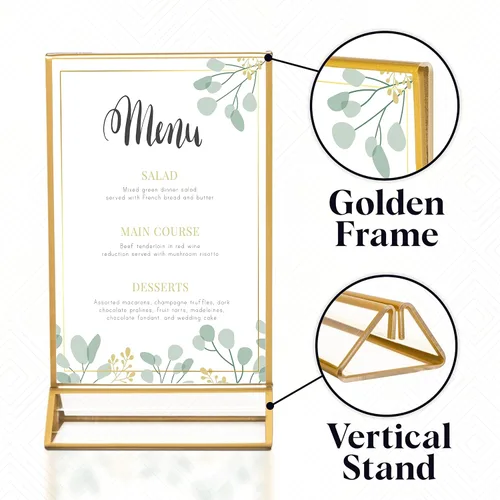 Miniatura 3 de Marco de acrílico transparente de doble cara, con soporte vertical y borde dorado de 5 x 7 pulgadas (3 milímetros) (paquete de 6)