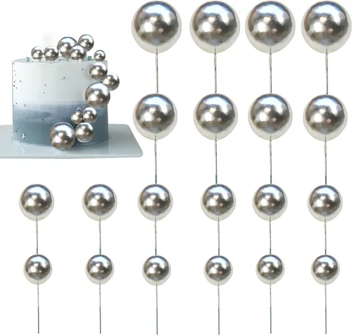 20 piezas de mini bolas plateadas para decoración de tartas, bolas de perlas para decoración de bodas, aniversarios, cumpleaños, baby shower