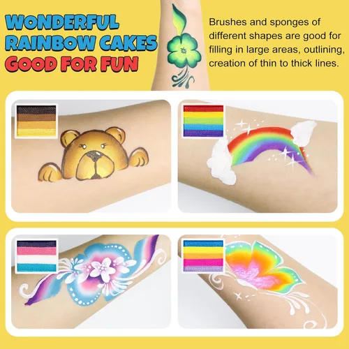 Miniatura 4 de Drawdart Kit profesional de pintura facial para niños y adultos, paleta de pintura facial Split Cake 12 x 10gm con plantilla, juego de pintura 12