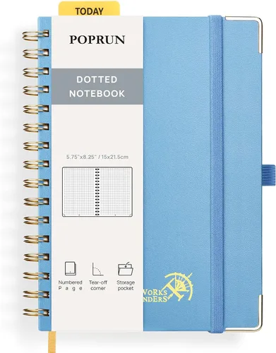Miniatura 11 de POPRUN - Cuaderno de notas con espiral y puntos, diario A5 de 5.75" x 8.25", papel grueso de 120 gsm, 141 páginas numeradas, tapa dura para hombres