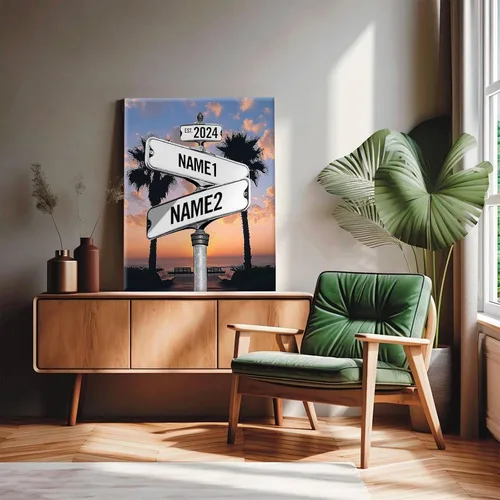 Miniatura 69 de Impresiones en lienzo personalizadas: letrero de calle Crossroads para parejas, arte de pared, nombres y fechas, regalo personalizado, impresión