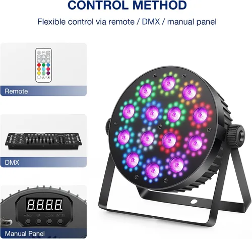 Miniatura 4 de Luces LED Par de escenarios: 100 W regulables de doble efecto 10 anillos LED rodeado de 14 RGBW Par Can - Control remoto y DMX - para fiesta de DJ