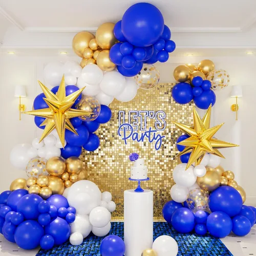 Miniatura 10 de Kit de arco de guirnalda de globos de color azul marino y plateado, 146 globos de color azul rey metálico plateado y blanco con globos plateados